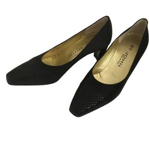 St. John Black Satin and Sequin Pump Heels